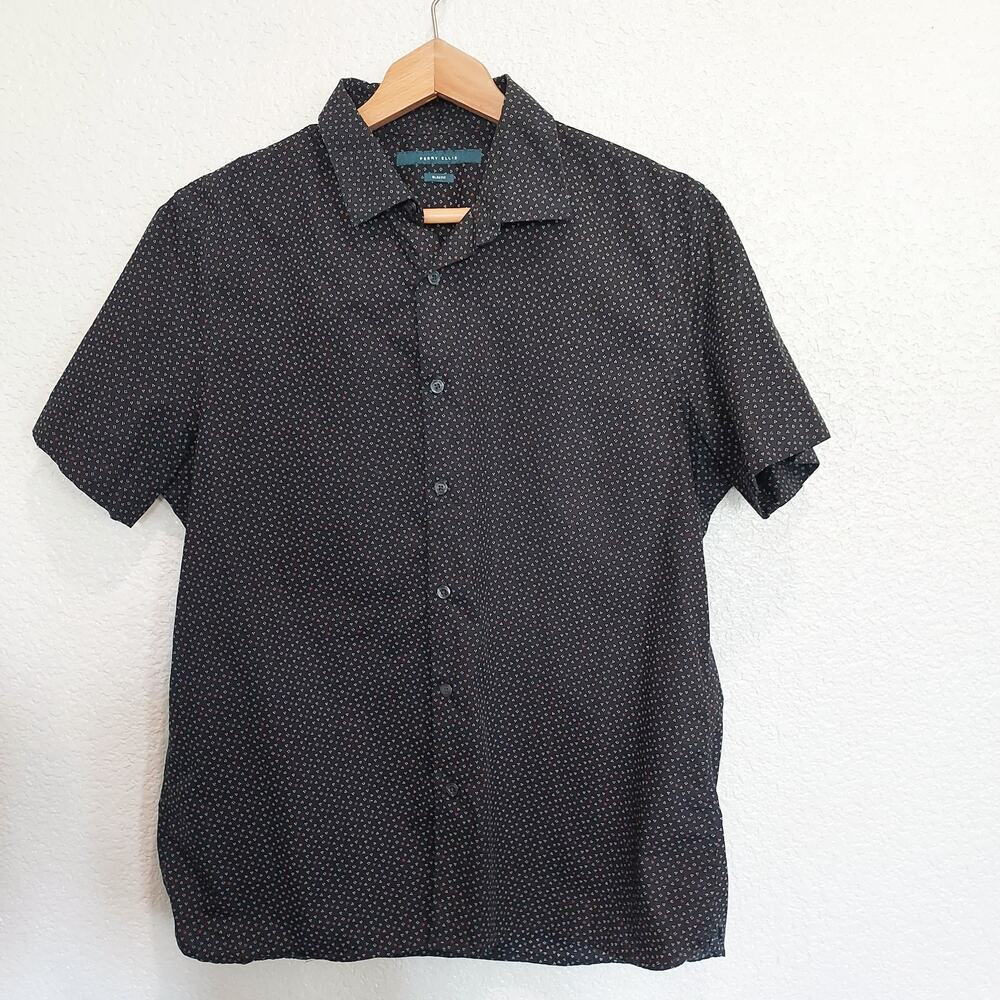 Perry Ellis Black w/Polka dots Button Down Short Sleeve Size M
